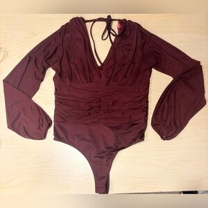 Guess Burgundy Long Sleeve Bodysuit (M)